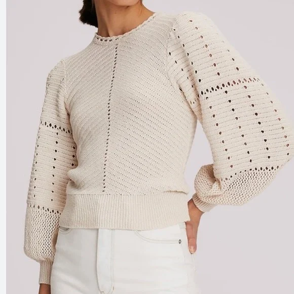 A.L.C. Juliana Top Medium Opal Cream Pointelle Knit - Picture 1 of 6